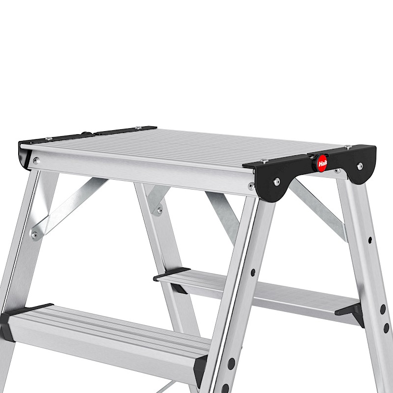 Hailo D100 TopLine Stufenstehleiter 8655107 - Deckstufe mit zusätzlichen Versteifungen